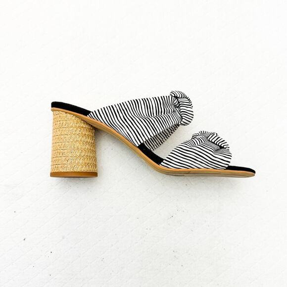 Dolce Vita Jene Black Striped Printed Round Rattan Heel Sandal Size 9.5 - Picture 2 of 6